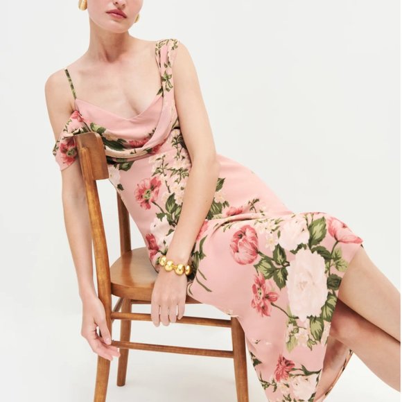 Reformation Floral Midi Dress - Pink and White - NWOT - Picture 4 of 7